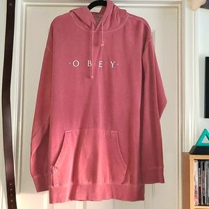 OBEY Pink pigment dyed relaxed hoodie